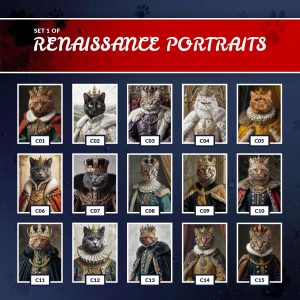 cat renaissance portraits set 1