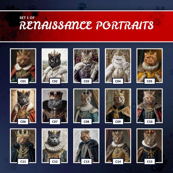 cat renaissance portraits set 1