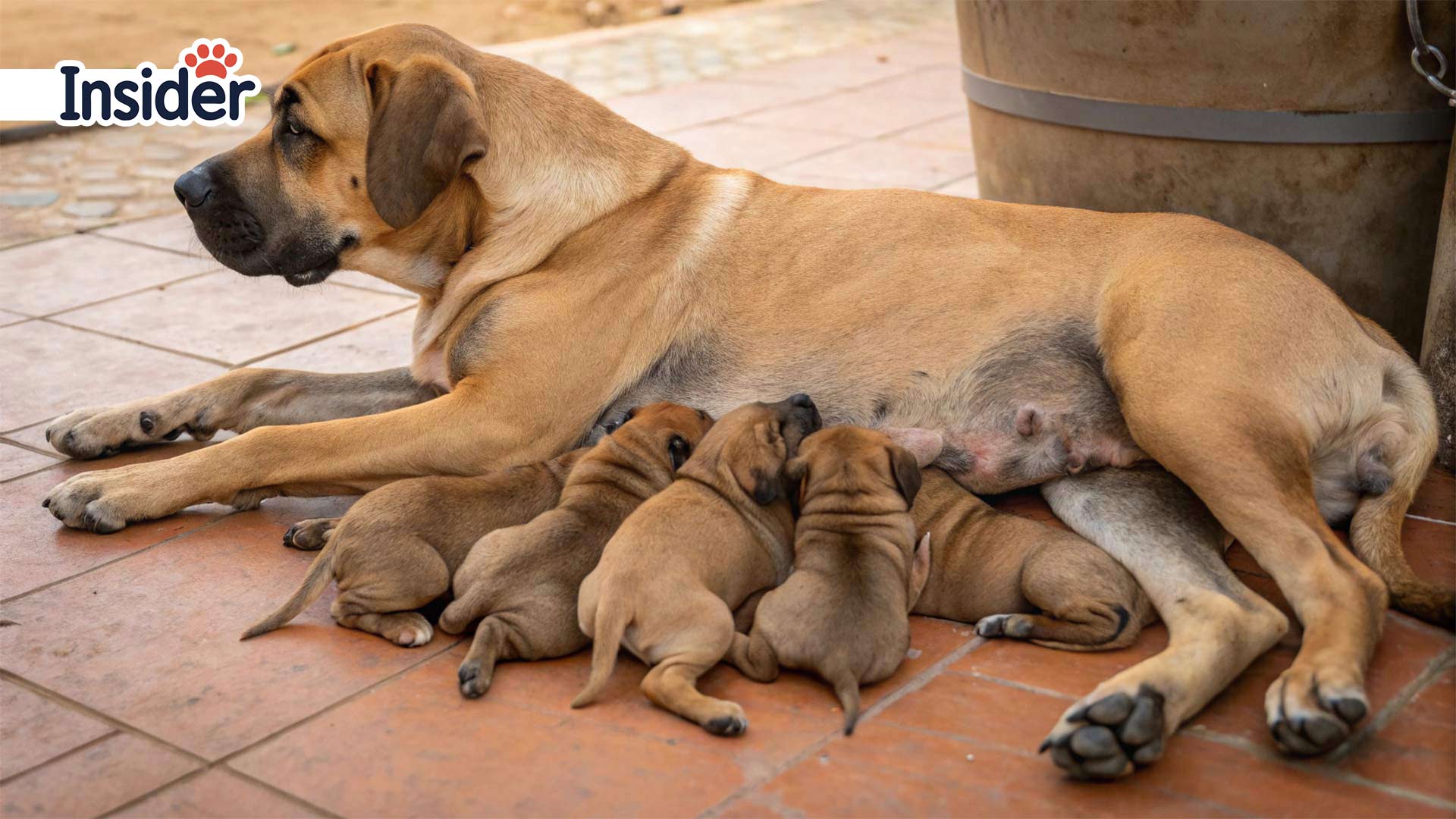 Boerboel breastfeeding her puppies